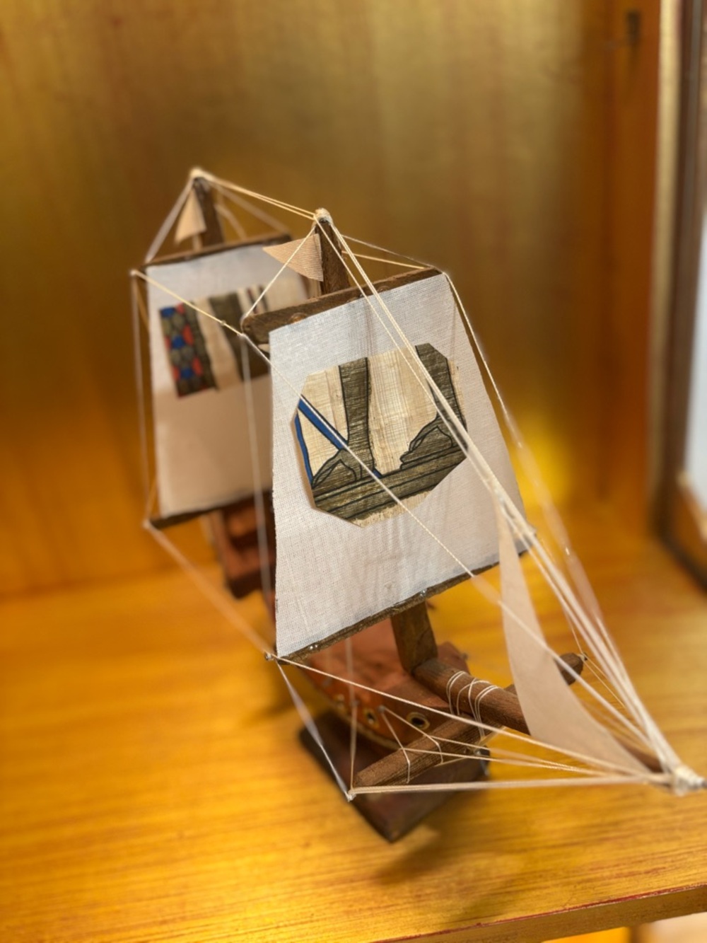 Wooden Decorative Sailboat with Fabric Sails